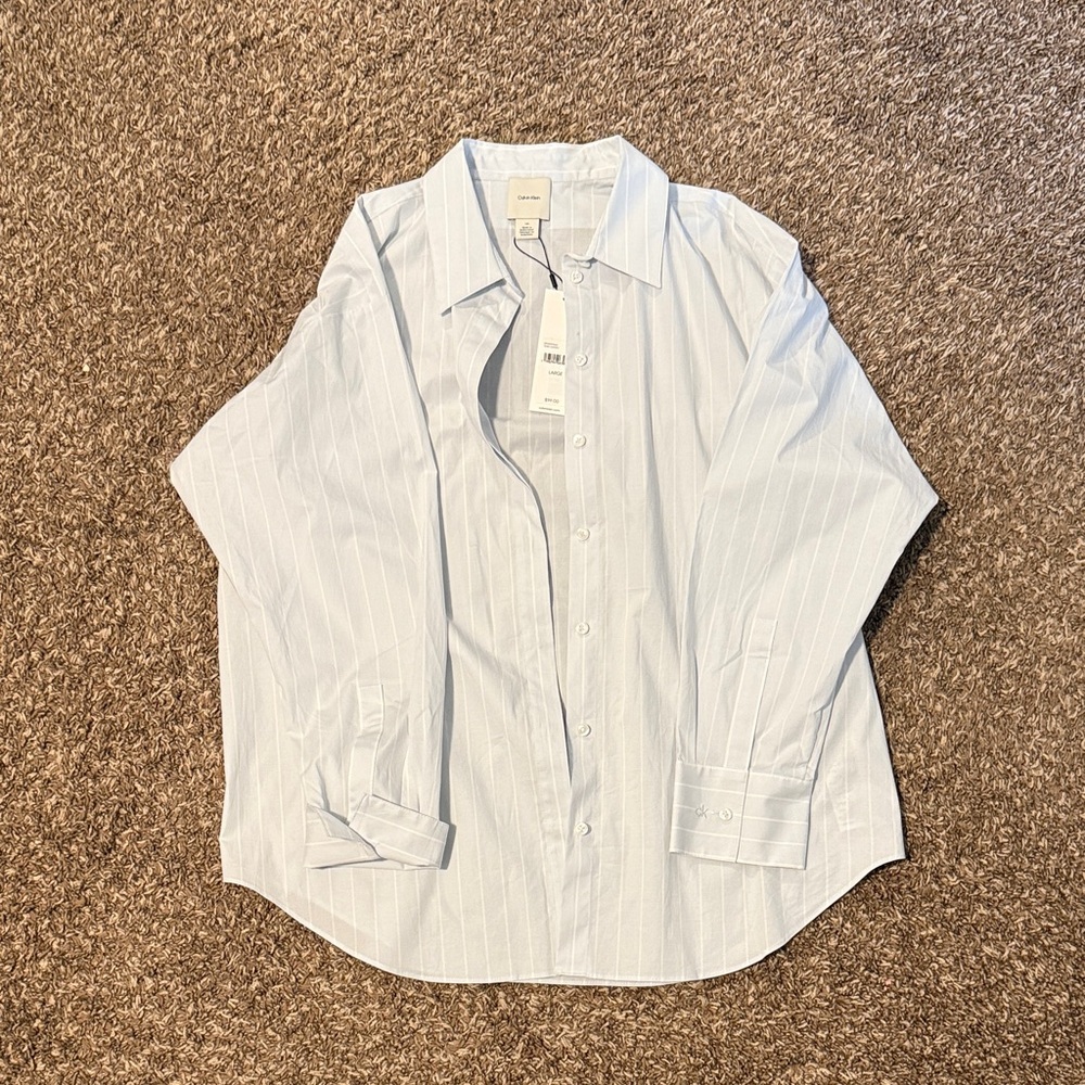 Calvin Klein Men's Sky Blue Pinstripe Dress Shirt